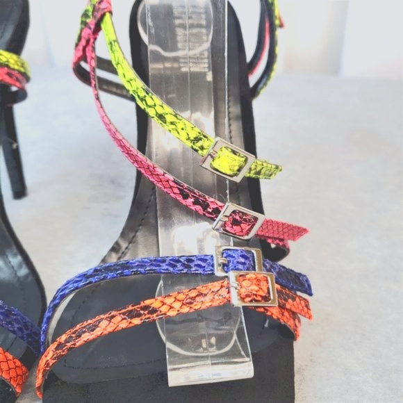 Neon Snake Square Toe Cross Strap Slingback High Heel Shoes Paradox - Picture 5 of 10